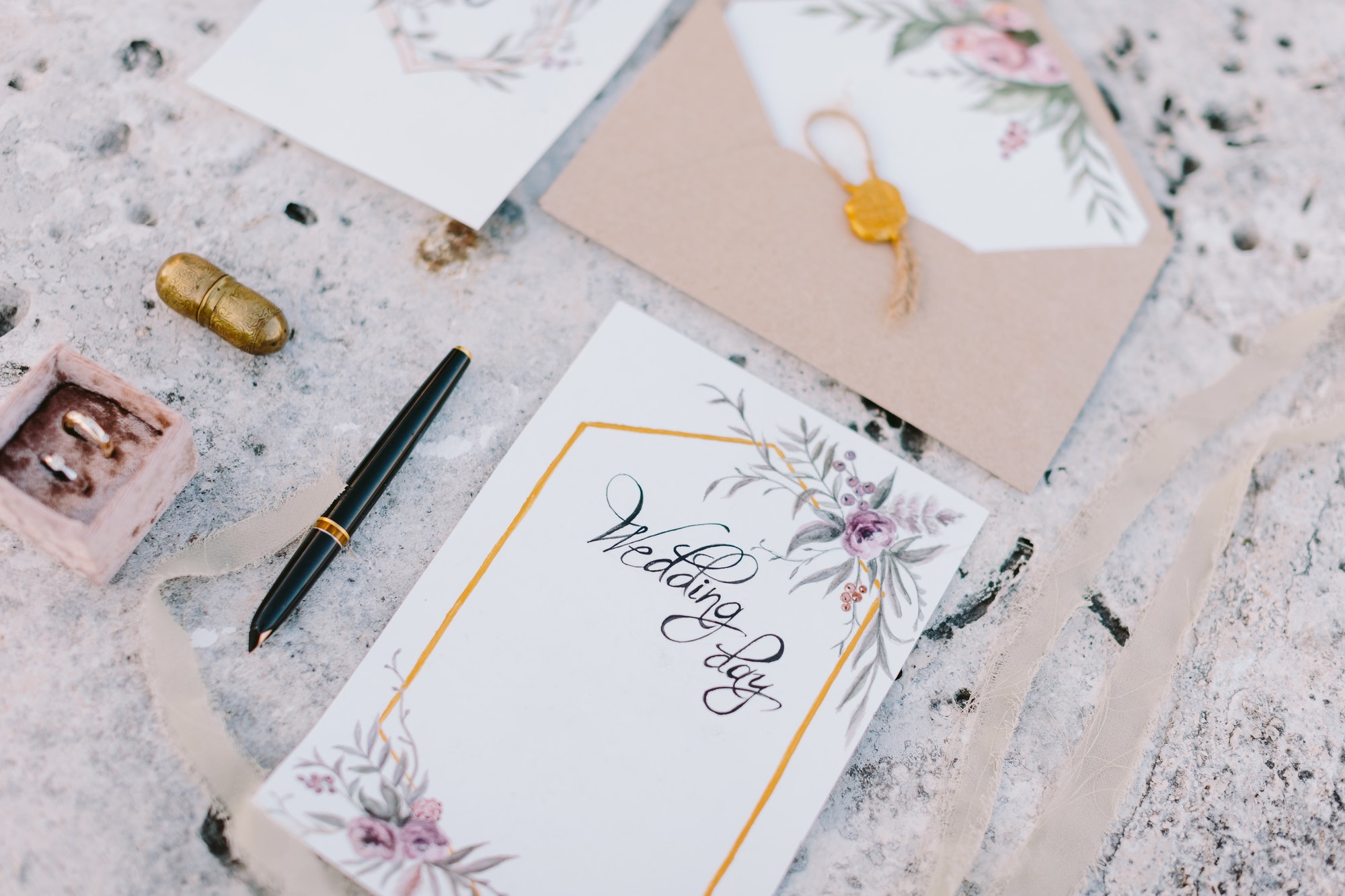 wedding invitation card decoration lay flat fine art